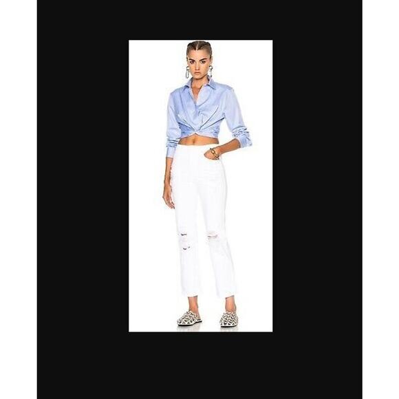 Alexander Wang Size 27 Cult White Ripped Distressed Button Zip Straight Leg 100% - Picture 2 of 6